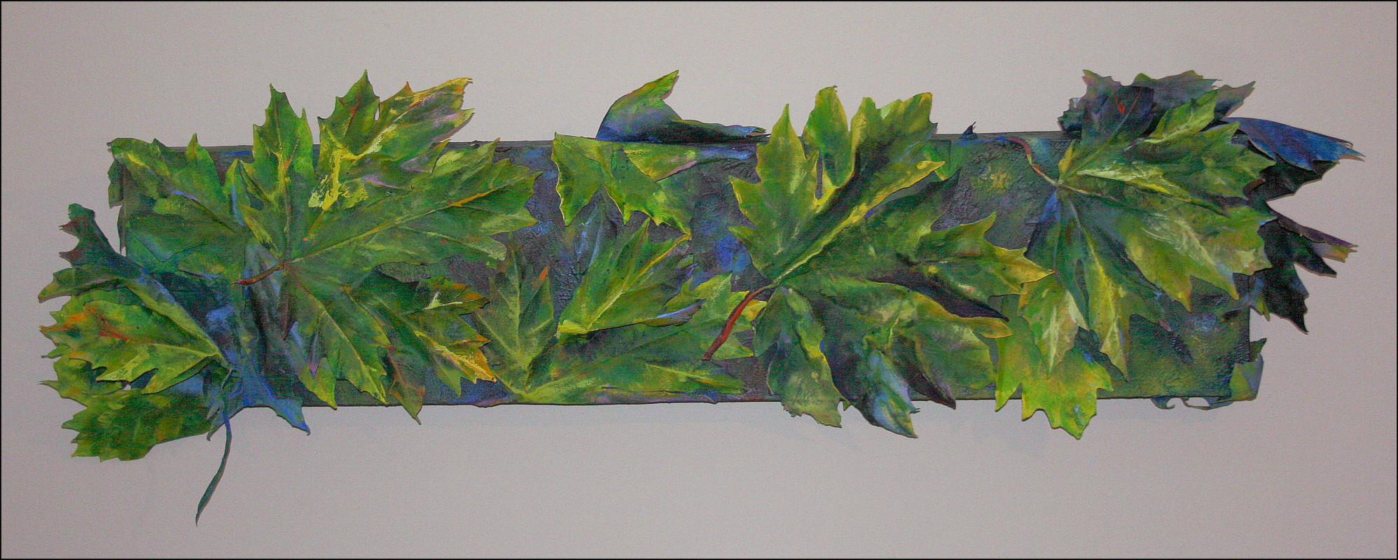 What Bigleaf Maples Do At Night - day look - 57H x 20W x 4D inches acrylics on canvas, wrapped sides painted, LED light system, 12V rechargeable battery